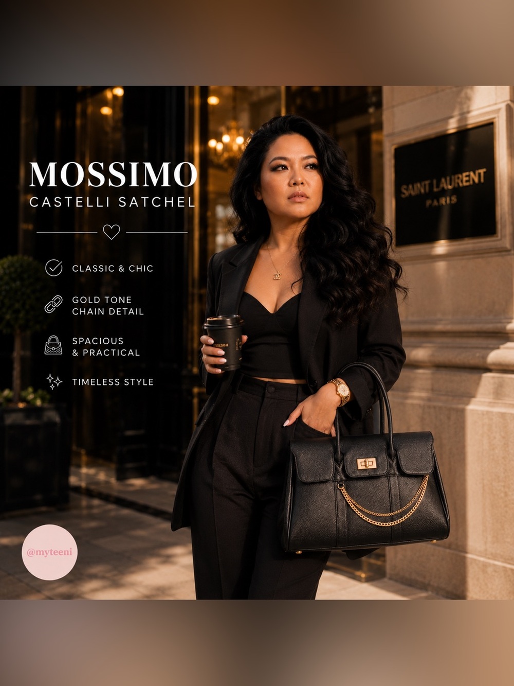 ‼️🔥🆕 Massimo Castelli Chain Leather Satchel